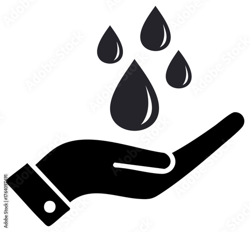 Silhouette of a hand receiving falling water drops symbolizing care and conservation