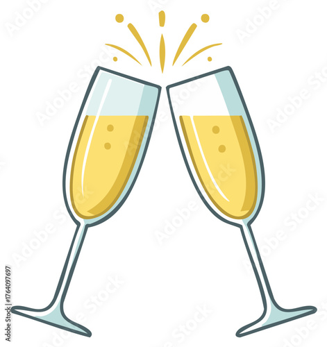 Festive toast with two elegant champagne flutes clinking together, symbolizing celebration and joy