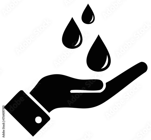 Hand Receiving Water Droplets Symbol Healthcare Hygiene and Purity Concept