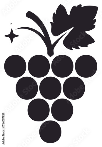 Stylized graphic silhouette of grapes with a leaf and a tiny star symbolizing quality and freshness