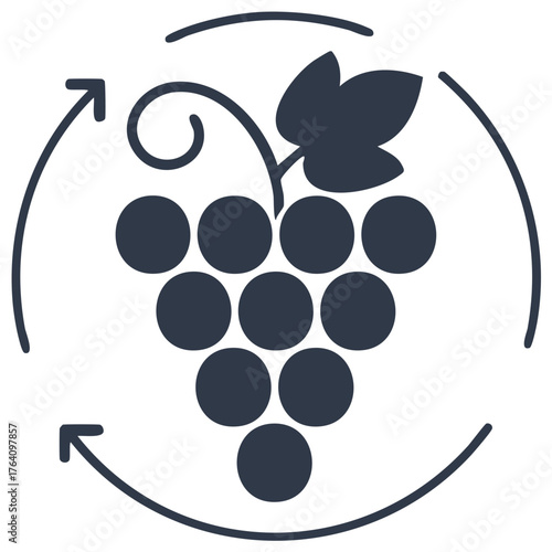 Grape illustration with cyclical arrows. Wine industry or agricultural concept.