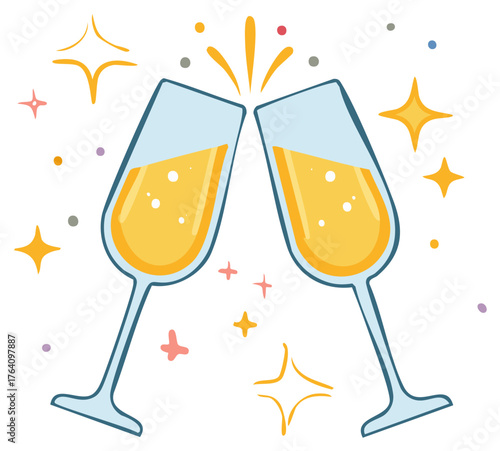 Toasting celebration with champagne flutes and glowing star decorations