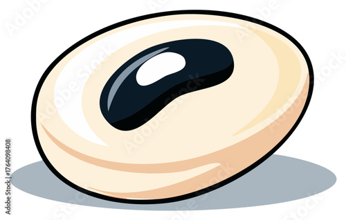 Isolated stylized illustration of a single uncooked bean with a dark mark and shadow
