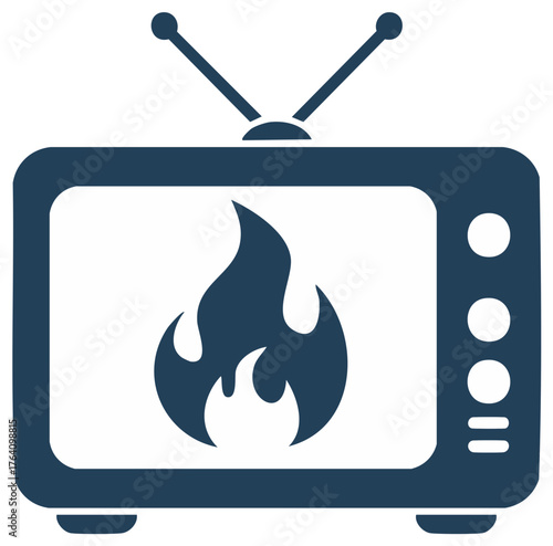 Hot News Concept Icon with Fire Burning on a Vintage Television Screen