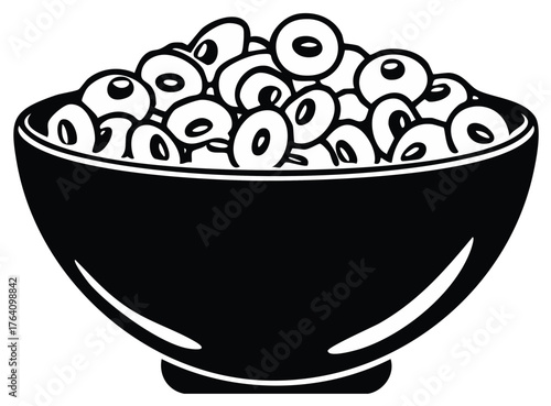 Bowl of Cereal with Round Cereal Pieces, Breakfast Cartoon Illustration