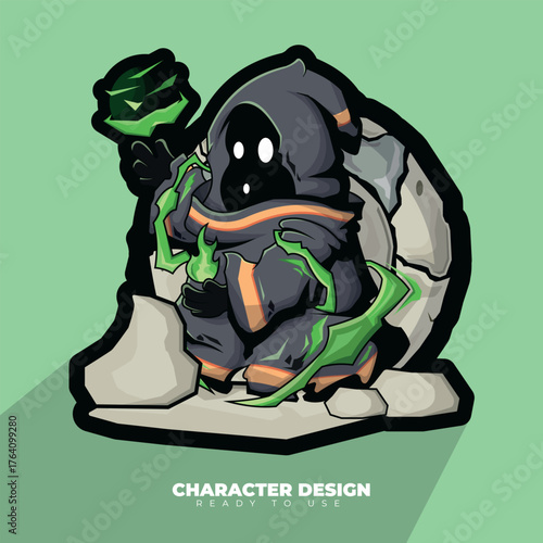 Character dark green wizard with green light