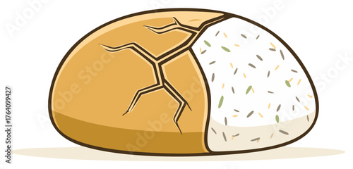 Broken Eggshell with Colorful Sprinkles, Cartoon Style Illustration. Food and Dessert Theme Isolated on White Background