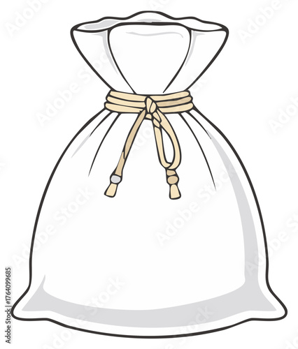Full white cartoon sack tied with a rope vector illustration of a money bag