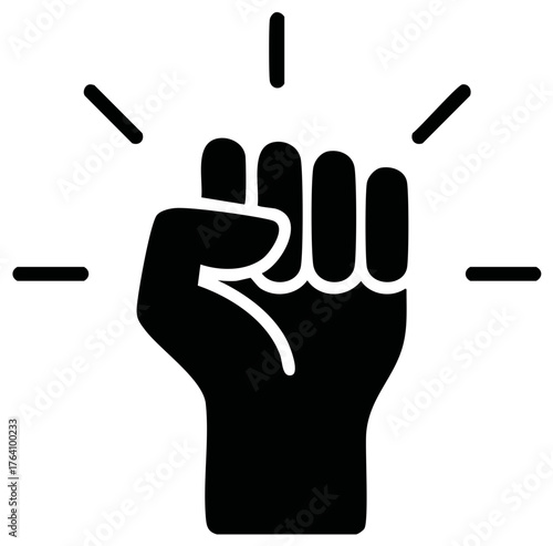 Symbol of a clenched fist with radiating lines, representing power, resistance, and strength