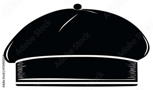Graphic Artist's Beret Cap Black Ink Drawing. Flat vector illustration.