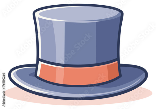 Cartoon top hat with orange ribbon, stylish cylinder headwear for formal events and performances.