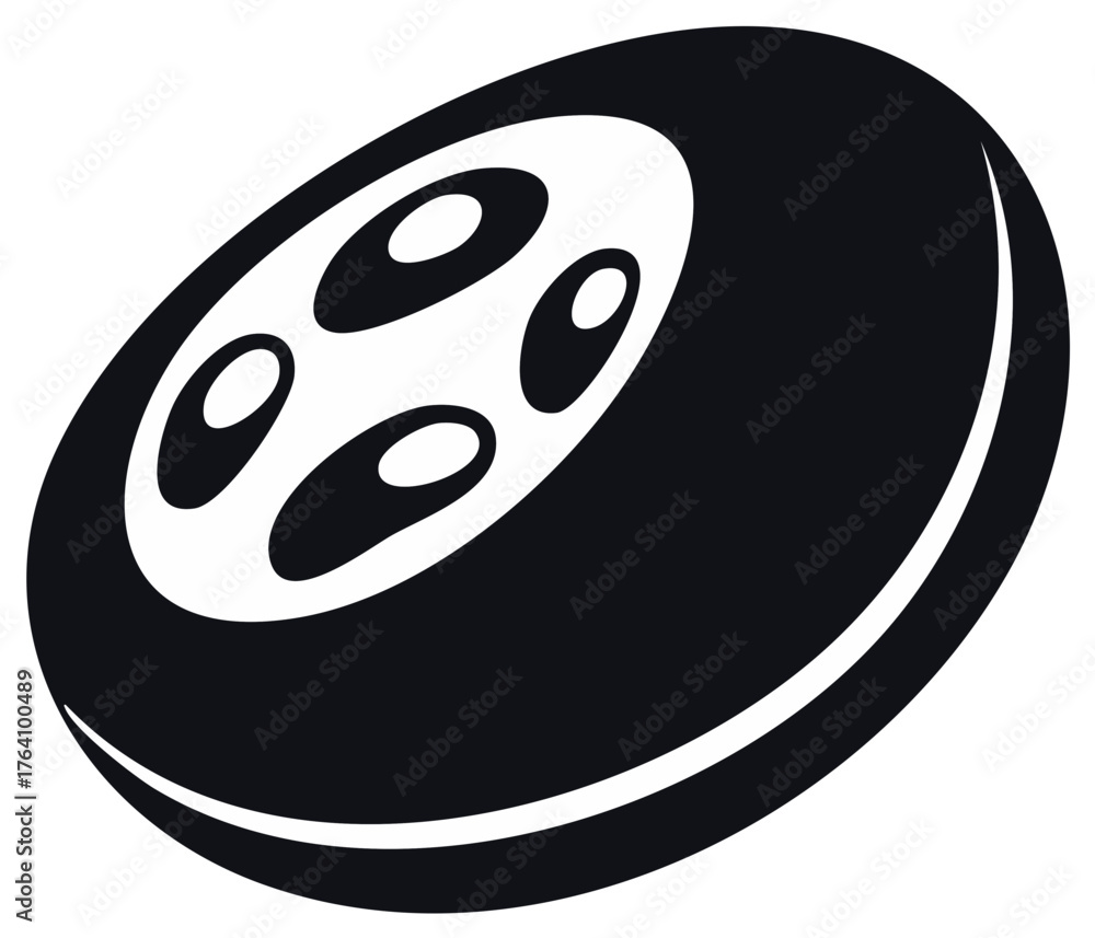 Fototapeta premium Stylized car wheel icon in monochrome, with a central disc featuring oval details.