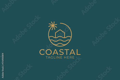 Coastal House Simply Line Logo Badge for Vacation Resort Business