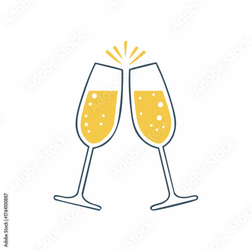 Illustration of two champagne flutes clinking in a celebratory toast
