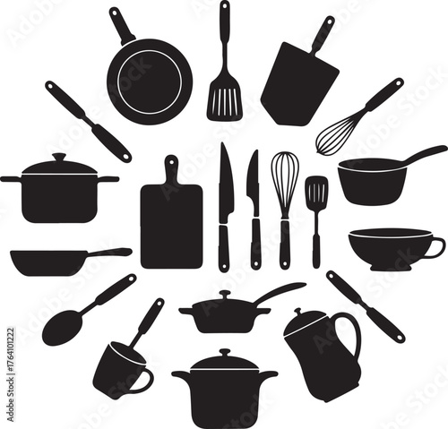 Kitchen & Cooking Silhouette Vector Icons Bundle