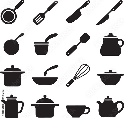 Kitchen & Cooking Silhouette Vector Icons Bundle