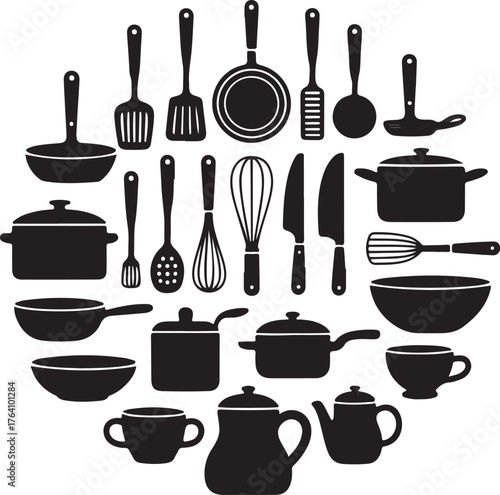Kitchen & Cooking Silhouette Vector Icons Bundle