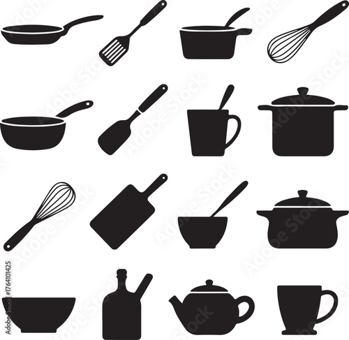 Kitchen & Cooking Silhouette Vector Icons Bundle