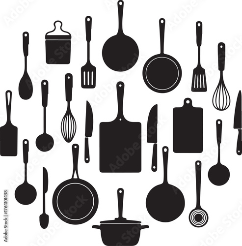 Kitchen & Cooking Silhouette Vector Icons Bundle