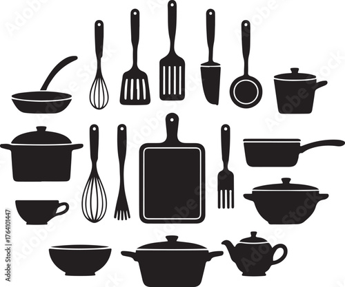 Kitchen & Cooking Silhouette Vector Icons Bundle