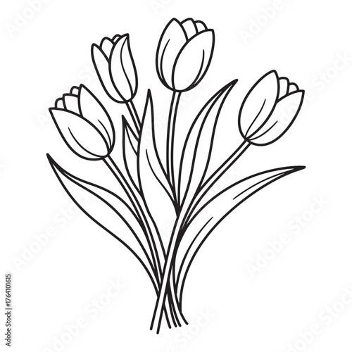 Minimalist Tulip Flower Bouquet Illustration Spring Season Black and White Design