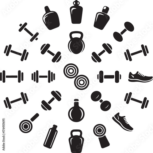 Fitness & Gym Silhouette Vector Icons Set