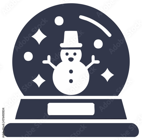 Stylized snow globe with snowman and swirling flakes icon