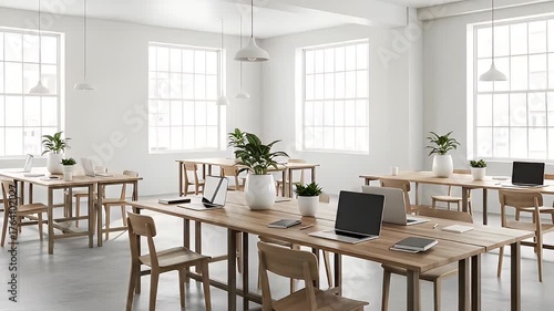 Wallpaper Mural Modern office interior with tables and computers bright daylight Torontodigital.ca