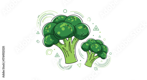 Fresh green broccoli florets healthy vegetable food illustration isolated.