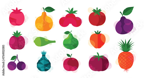 Collection of Colorful Flat Design Fruits and Vegetables.