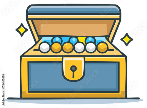 Open Treasure Chest with Shiny Spheres Cartoon Illustration - Cartoon Style