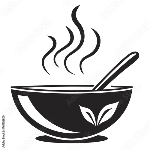 Bowl of soup with spoon vector illustration