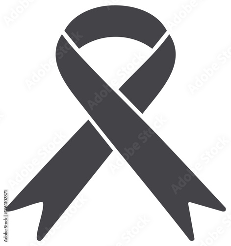 Black awareness ribbon vector icon symbol for mourning remembrance and melanoma support