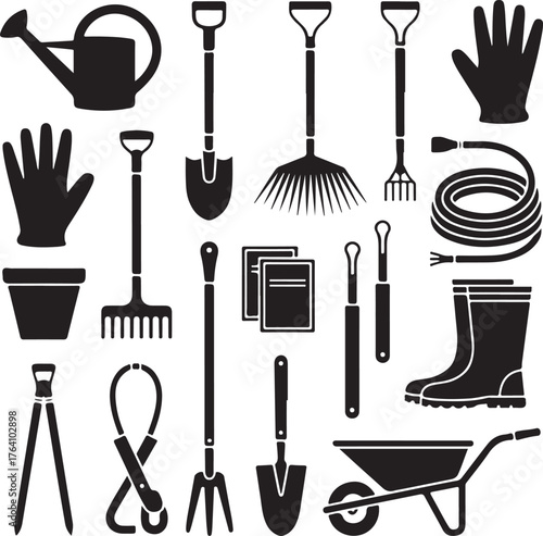 Gardening Tools Silhouette Vector Icons Bundle