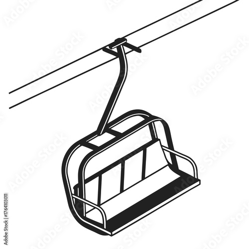 Ski lift chair, vector illustration in black and white