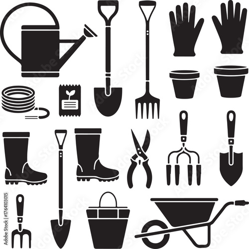 Gardening Tools Silhouette Vector Icons Bundle