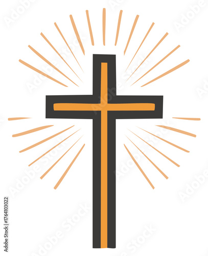Christian cross with radiating lines symbol of faith and spirituality
