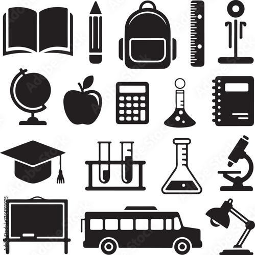 education icon set silhoette black vector bundle   Education & School Icons