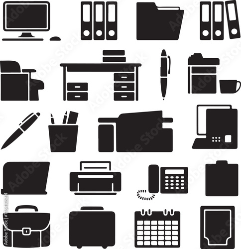 Office & Workplace Silhouette Vector Icons