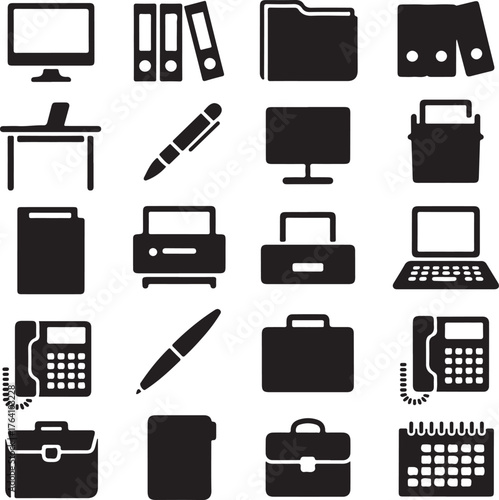 Office & Workplace Silhouette Vector Icons