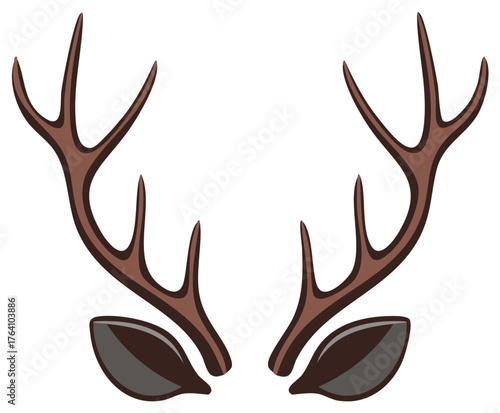 Illustrated deer antlers and nose mask graphic element for Christmas or Halloween costume design