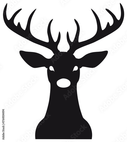 Silhouette of a Stag with Antlers Against a White Background