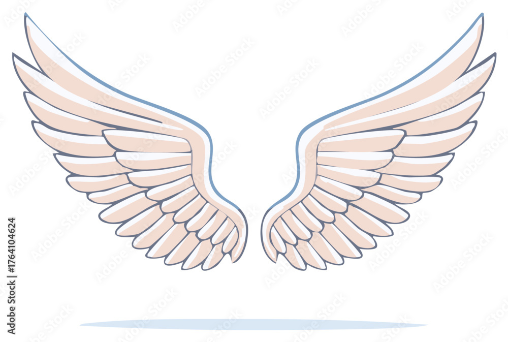 Obraz premium Stylized illustration of symmetrical, open wings with a light blue outline
