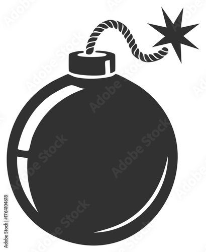 Classic black round bomb with a lit fuse icon vector illustration