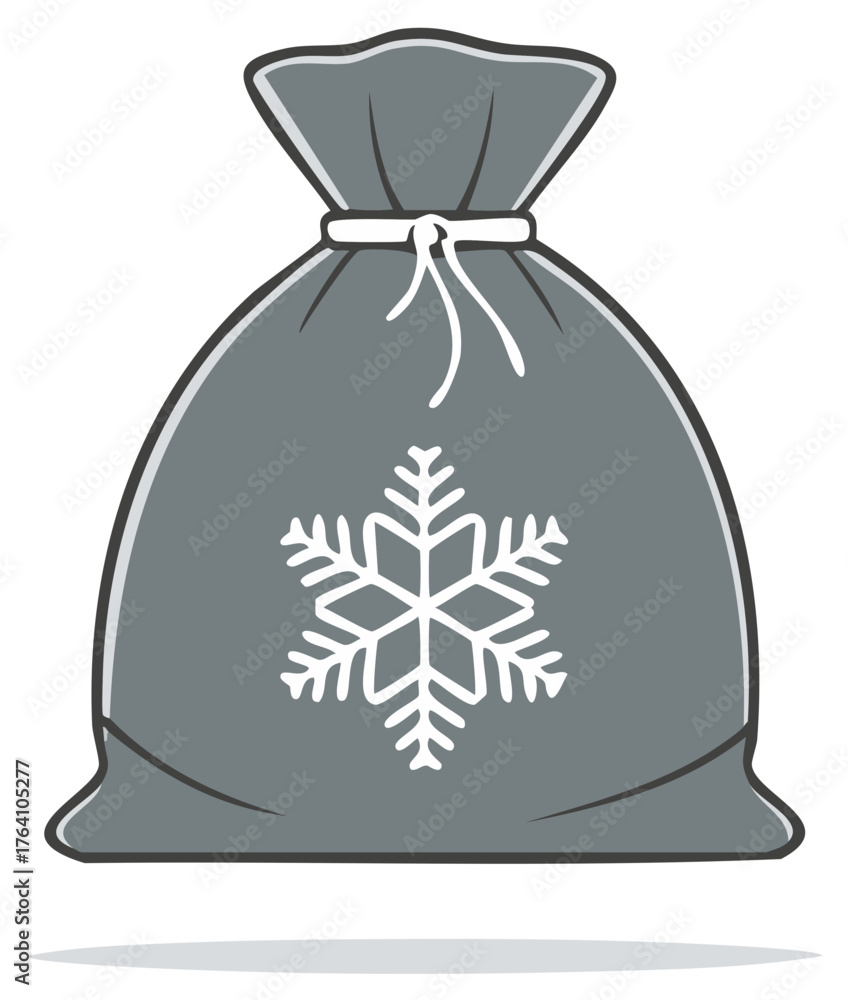 Naklejka premium Stylized grey sack with white snowflake symbol tied with string for winter season