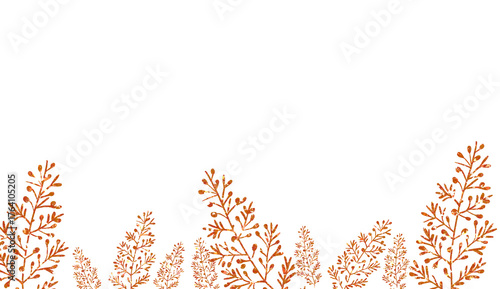 Autumn Orange Glitter Twig and Berries Bottom Border