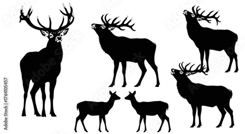 Vector art of collection of deer silhouettes
