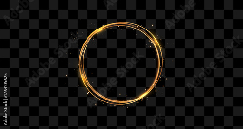 Abstract luxury golden ring. Vector light circles and spark light effect.