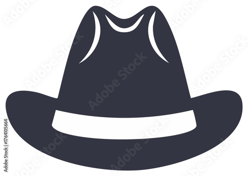 Minimalist flat design charcoal cowboy hat illustration with brim and white accent band