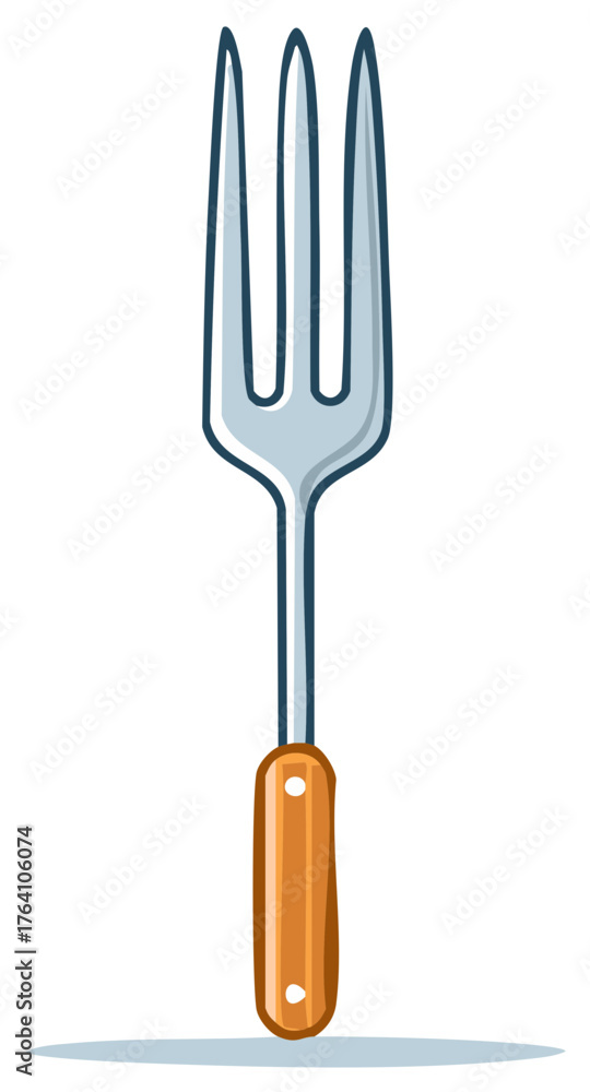 Naklejka premium Illustration of Cooking Fork with Wood Handle Kitchen Utensil